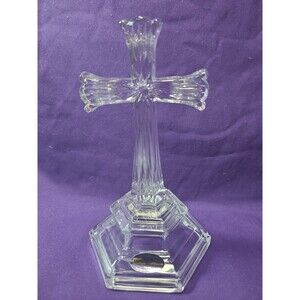 7 1/2” Vintage Deplomb Leaded USA Crystal Glass Cross Statue Figurine Christian
